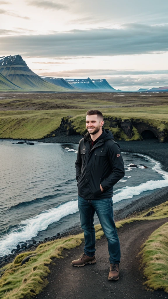 A man traveler enjoying view of iceland with his girlfriend very beautiful view of landscape iceland 