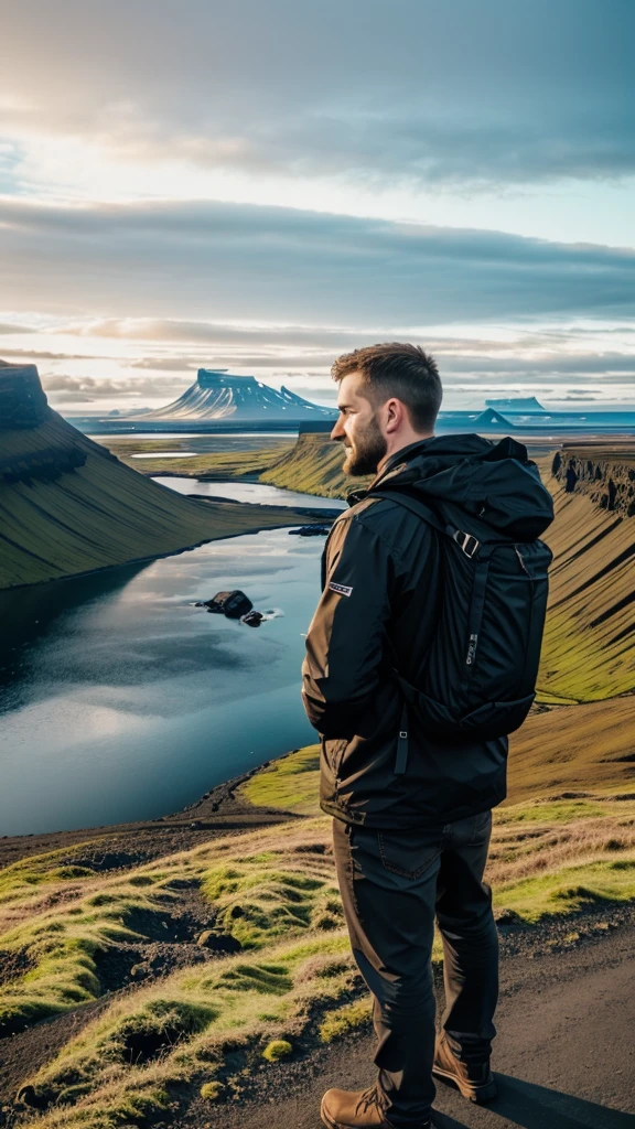 A man traveler enjoying view of iceland with his girlfriend very beautiful view of landscape iceland 