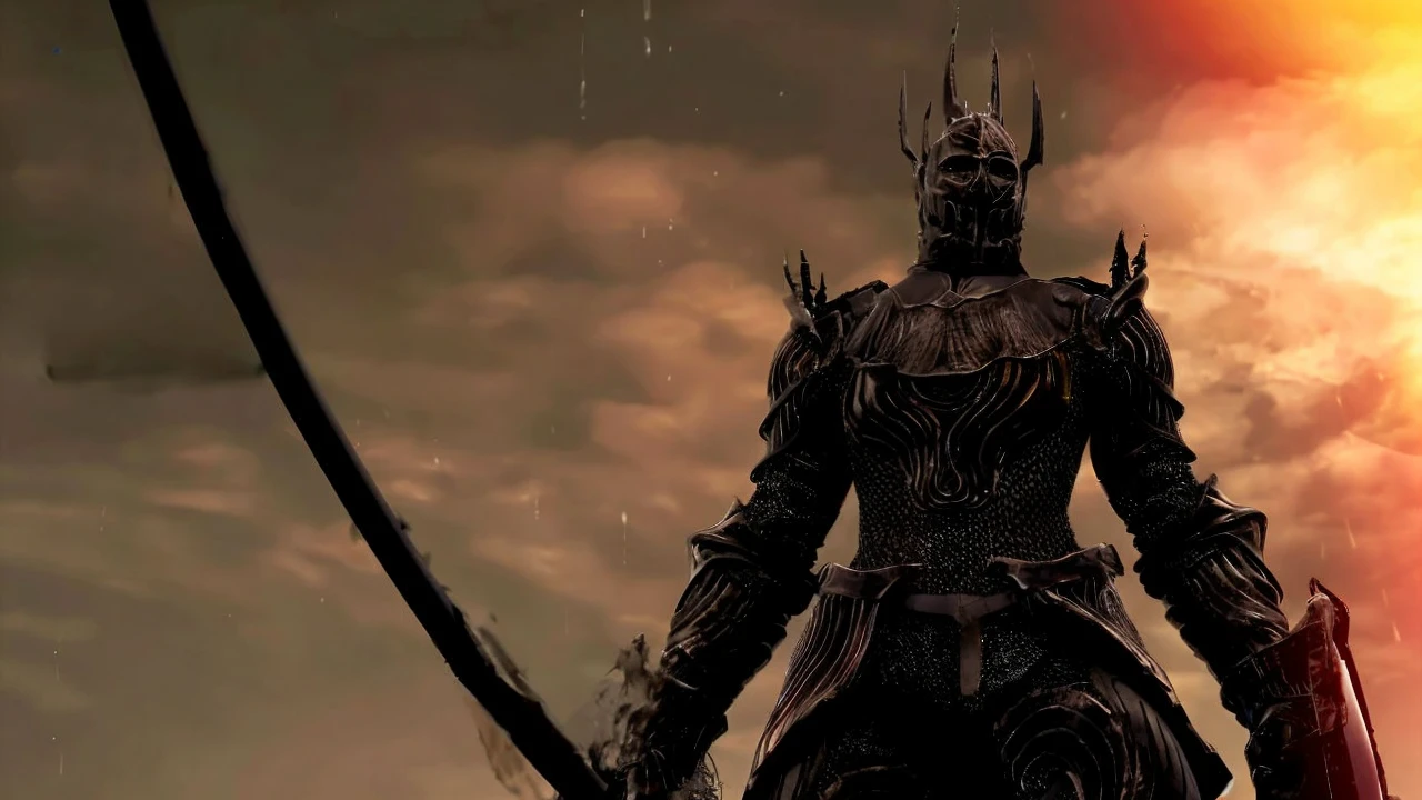 a knight in all black armor, extremely detailed, highly detailed muscular thicc body, huge bouncy breasts, thick strong thighs,