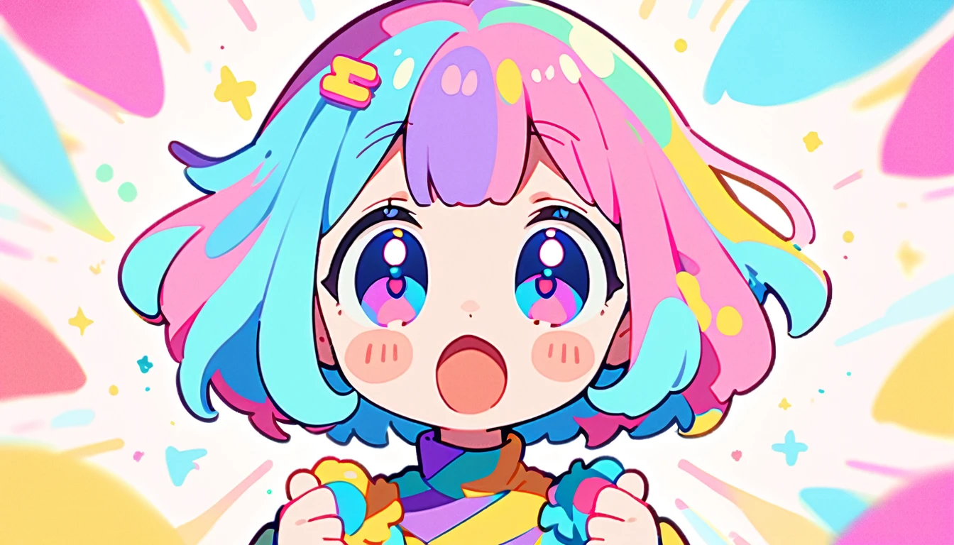 Spirited Art,pop、bright、pastel, 1 female, ライトblueの髪,　short hair、Happy,cute, Animation Style, cute, clearly, bubblegum pop, cute、ピンクとライトblueをメインカラーに、I&#39;Cheer loudly、　Wearing headphones、tropical,　summer、　Blue as the base color、blue、Cool atmosphere、Refreshing、summerっぽい