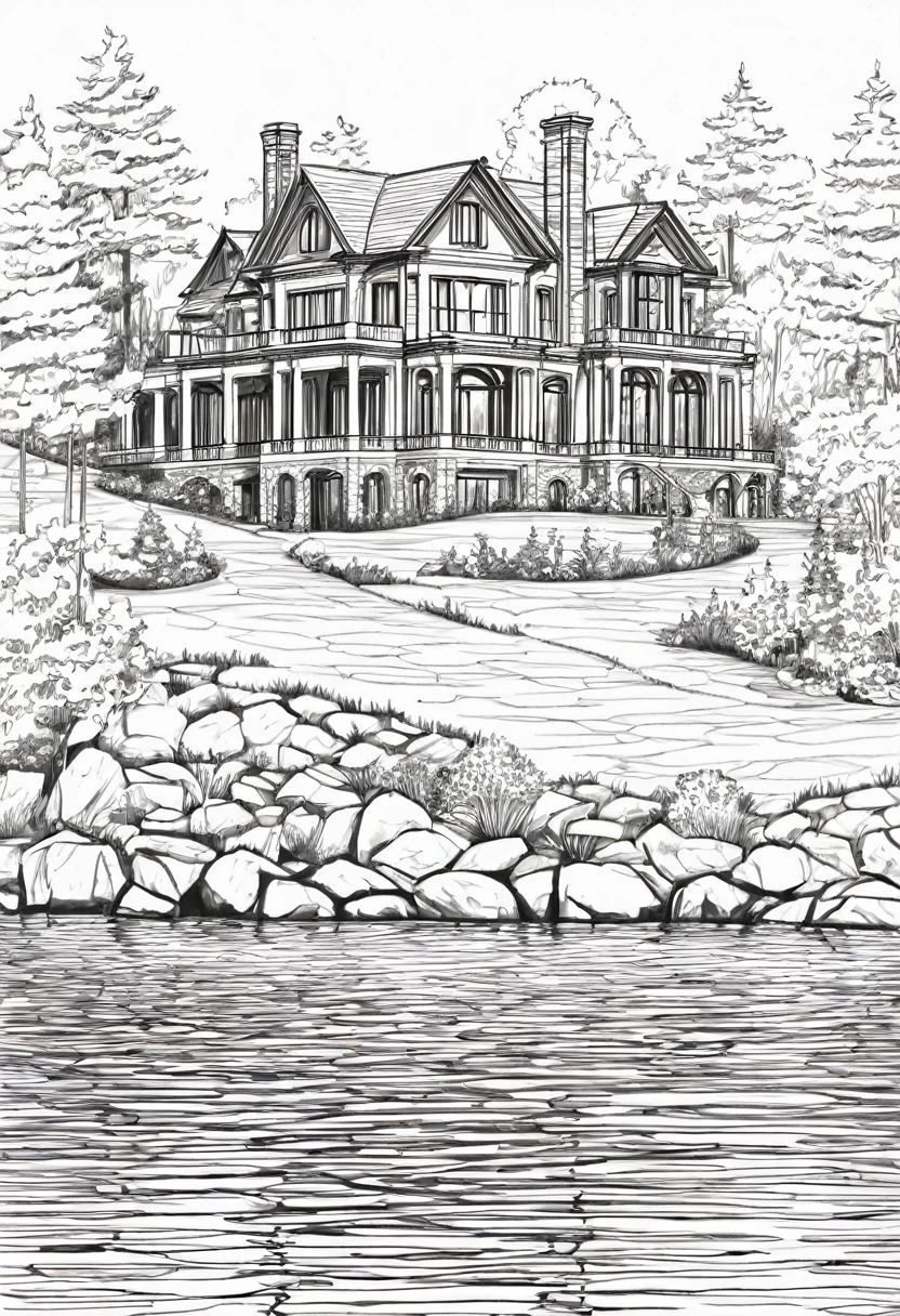 draw me a lakeside mansion