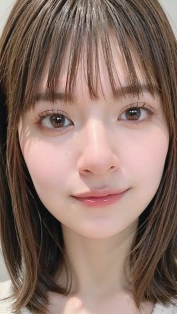 (((Extremely detailed、Ultra-high resolution、masterpiece、Highest quality)))、顔のUltra-high resolutionクローズアップ、long, straight black hair、So that every single hair is clearly visible、The subtle color changes of hair depending on how the light hits it、 The skin is white and smooth、Skin has a natural glow、Fine skin texture、Representing the fine details of pores、Details of the light redness on the forehead and cheeks、Eyes with fine iris details、The eyes depict color gradations and patterns.、Long, natural-looking eyelashes, each and every one visible、Well-groomed eyebrows、眉毛のindivual々The hair is clearly visible、Light reflecting off into the eye、The light in the eyes creates small highlights、The nose is delicate、Fine detail on the nostrils、Lips are plump and naturally pink、Depicts the fine lines and soft curves of the lips、lips are shiny and、The gloss on your lips accentuates their shape.、(((Detailed depiction of lip texture、Particular attention to the depiction of light and shadow、Soft natural light gently illuminates the face from the front、A faint glow on the forehead、A slight shine on the nose、A slight glow on the cheeks、Shadows are cast softly along the contours of the face、Accentuate the sides of your cheekbones、Accentuate the sides of the jawline、Emphasize the sides of the nose、The gloss on her lips reflects the light faintly、Lips emphasize the plump texture、The shadow of the hair gives depth and dimension、indivual々The hair shines in the light、The background is simple and blurred.、Focus on the face 