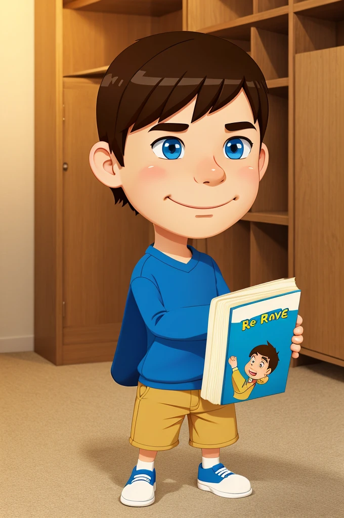 Create a cartoon image of a boy holding book