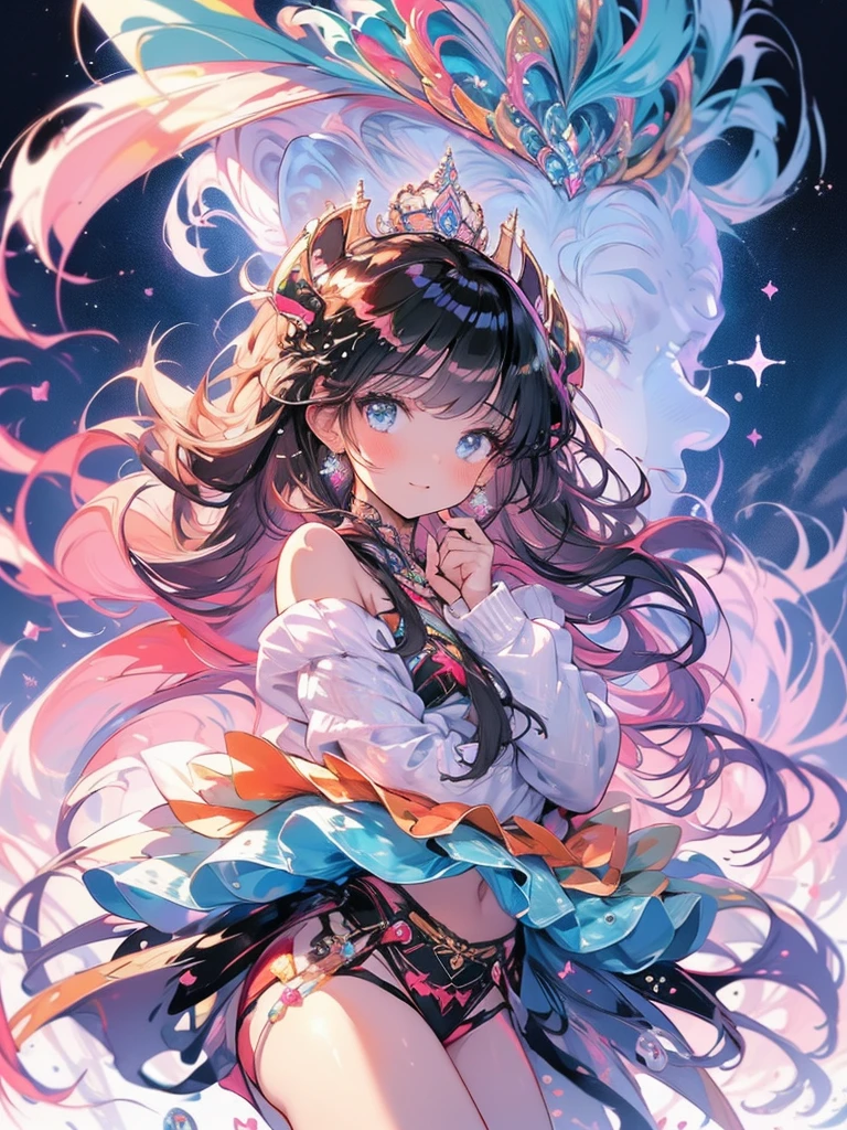 1 beautiful woman,mini skirt,posing,tall,cute face,large eye bags,seductive smile,twin tail,from side,moon,castle,necklace,masterpiece,japanese