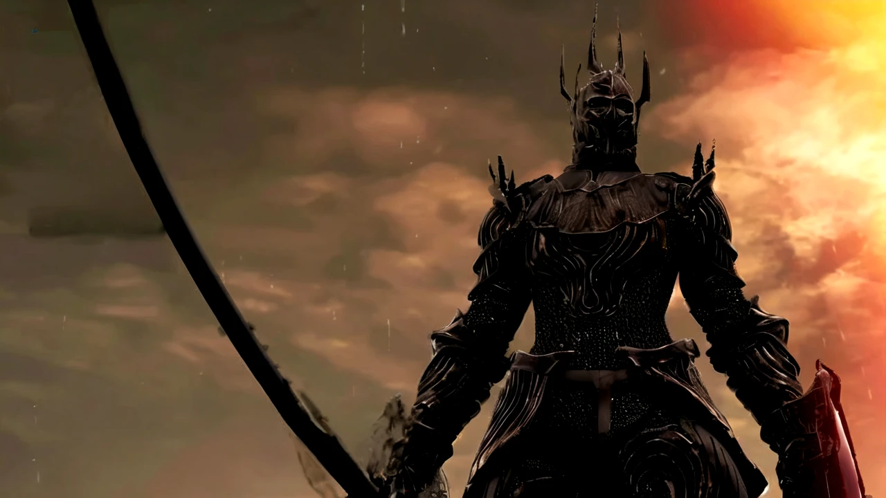 a knight in all black armor, extremely detailed, highly detailed muscular thicc body, huge bouncy breasts, thick strong thighs,