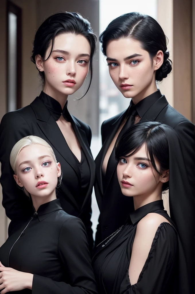 Black hair slicked back, a beautiful all-black suit and something that caught my attention, your eyes… they are different, they have heterochromia. Looking like 19 years old
