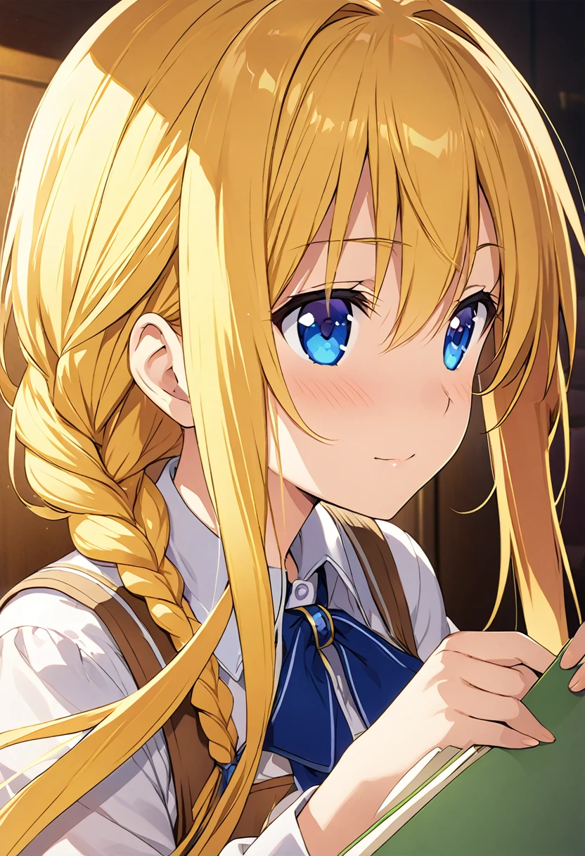 Highest quality、Very detailed、High resolution illustrations、Ultra-high-definition CG、８k size wallpaper、Production art、Light Novel Illustration、alice zuberg, bangs, blue eyes, blonde hair, hair between eyes, very long hair, braid,