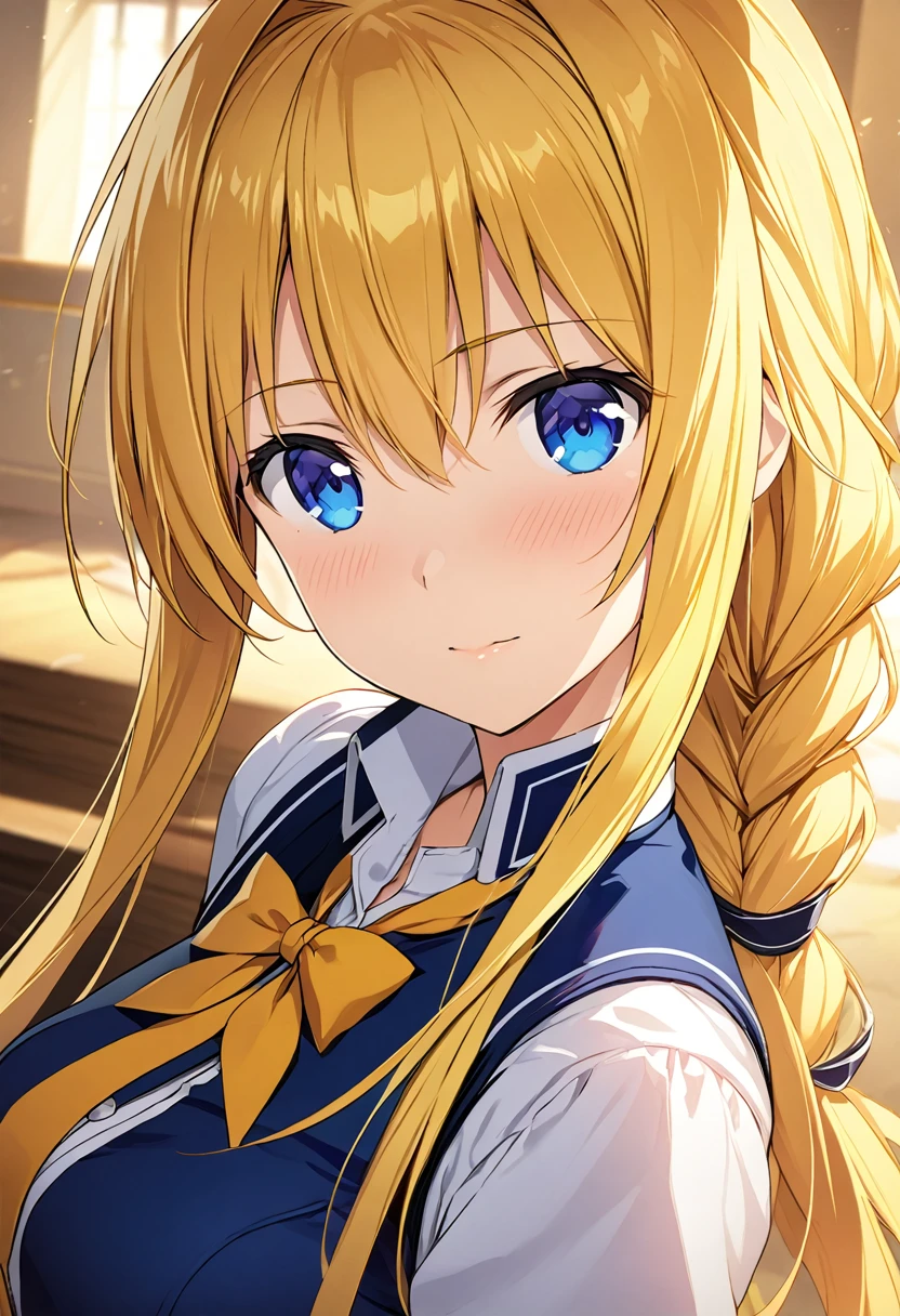 Highest quality、Very detailed、High resolution illustrations、Ultra-high-definition CG、８k size wallpaper、Production art、Light Novel Illustration、alice zuberg, bangs, blue eyes, blonde hair, hair between eyes, very long hair, braid,