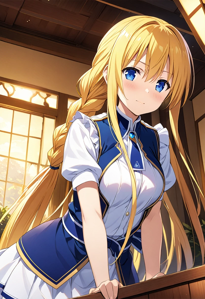 Highest quality、Very detailed、High resolution illustrations、Ultra-high-definition CG、８k size wallpaper、Production art、Light Novel Illustration、alice zuberg, bangs, blue eyes, blonde hair, hair between eyes, very long hair, braid,