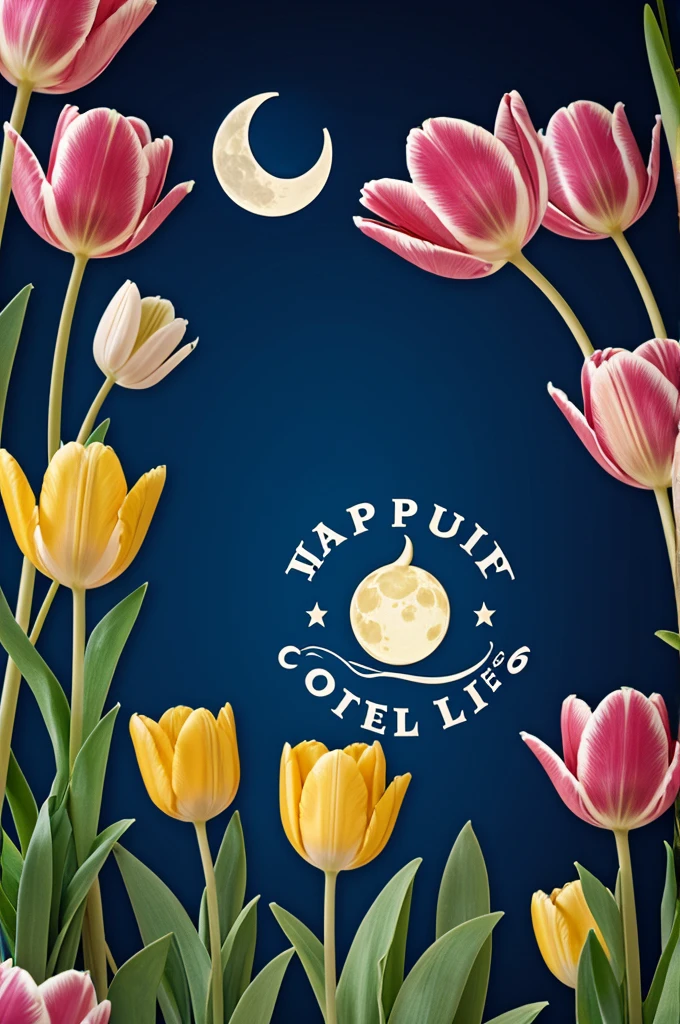 Logo for a cafe where the theme is tulips and the moon 