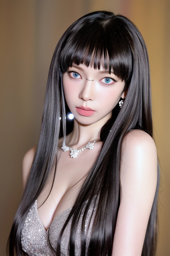 (best quality, highres:1.2), (realistic, photorealistic:1.37), 
(looking at viewer,1.8)
1girl, solo, black hair, blue eyes, blurry, bokeh, closed mouth, eyelashes, jewelry, lips, long hair, necklace,