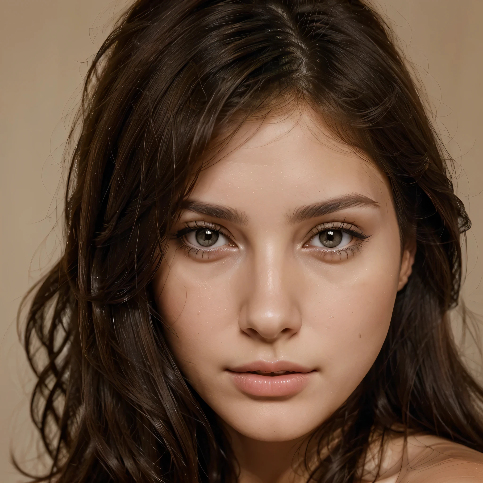 Beautiful brunette girl close-up portrait, Stunning brunette woman face detail, Elegant young woman with dark hair, Natural beauty brunette girl headshot, Captivating brown-haired girl close-up, Glamorous brunette model portrait, Lovely brunette girl with striking eyes, Dark-haired girl with flawless skin, Close-up of a pretty brunette's face, Charming brunette girl with soft features