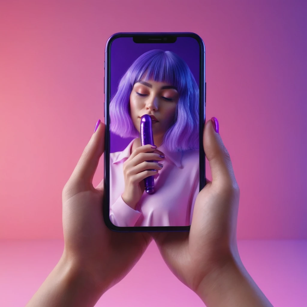smartphone in her hand, blackhair female hands holding to her face, that is glowing with pink and purple colours, dripping wet, closeup macro photo, minimalistic, in a light purple and pink style, with soft edges and blurred details, in the toycore style, with a 3D render, on a colorful background, with a minimalist stage design, in a surreal style, with a cinema4D rendering, with a minimalist style, with low saturation, using gradient colors, with a cinema4D rendering, with a blender rendering, with super detail, at a super high resolution, at a super high definition