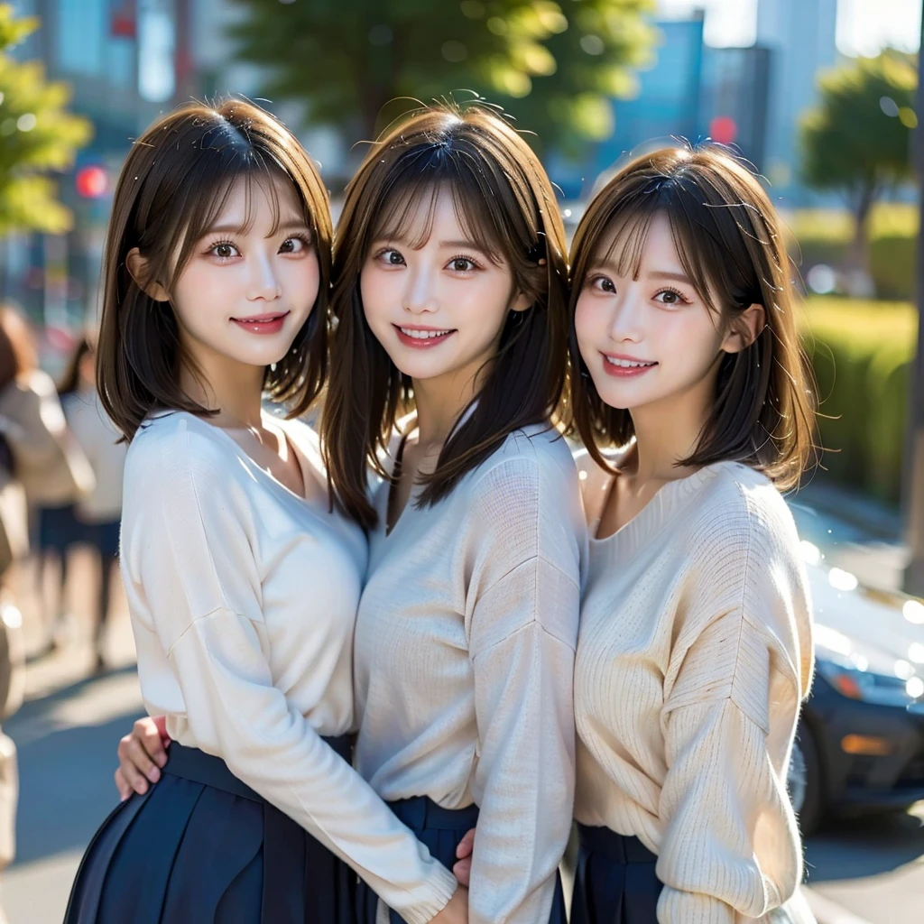 Three Beauties,Wearing a uniform,smile,cowboy shot