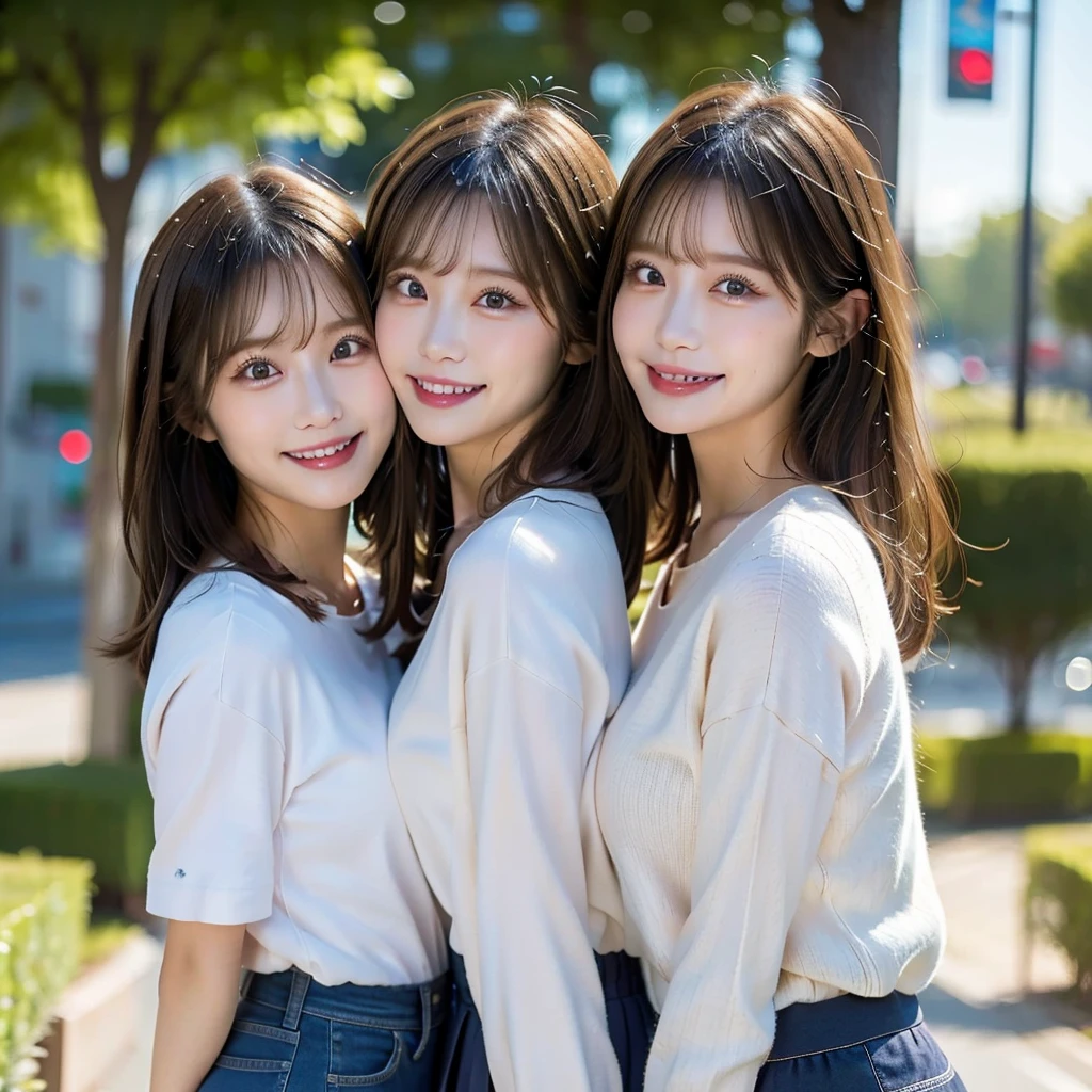 Three Beauties,Wearing a uniform,smile,cowboy shot