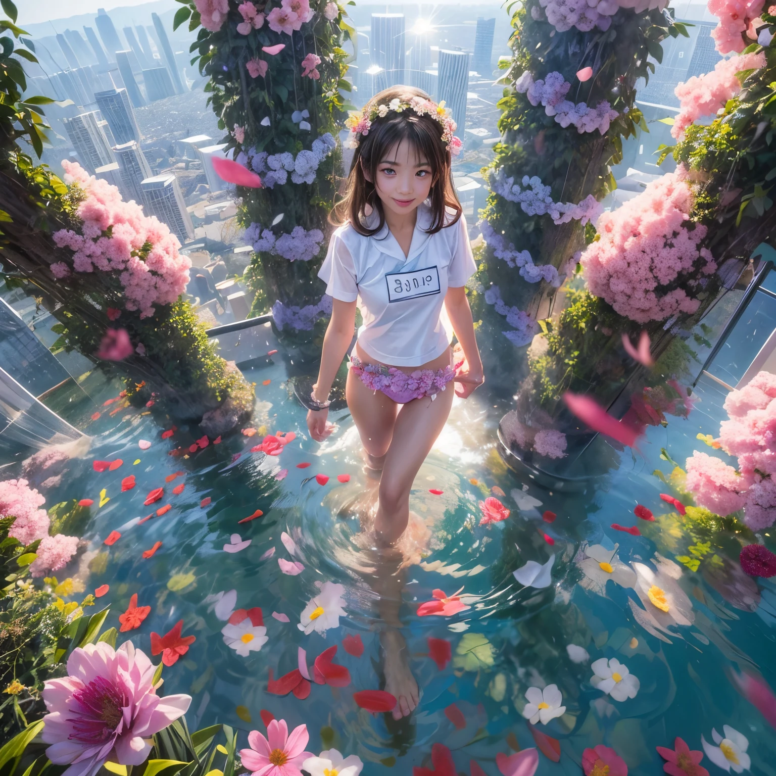 Crimson,ExtremelyDetailed(ProfessionalPhoto of Girl Floating in the Sky:1.37), 280th floor infinity pool,The tallest building in the urban forest, {Around bonsai|Luo Han Song|coconut palms|tulips|Rose flower}, (Masterpiece 8K TopQuality:1.2), (ExtremelyDetailed NOGIZAKA face and Eyes:1.37)ElaboratePupils with (SparklingHighlights:1.28) DoubleEyelids with Voluminous LongEyelashes RosyCheeks (Joyful Expressions LifeLike Rendering) BREAK Detailed impeccable Radiant PearlSkin with Transparency, Skinny(SchoolSwimwear:1.28) beautiful graceful {(HiddenHand)|((Corrected BabyLikeHand))} (Whole Body Proportions and all limbs are Anatomically Accurate), (FlowerWreath WrappedBody Flowers Covering girl's body Full of Flowers){Dazzling RainbowColorHorizon|ColorfulSky|ColorfulClouds|Starly Stars}(extra limbs:-1.4)