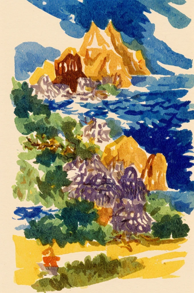 watercolor, Wat Phra Sri Rattana Satsadaram, Thailand