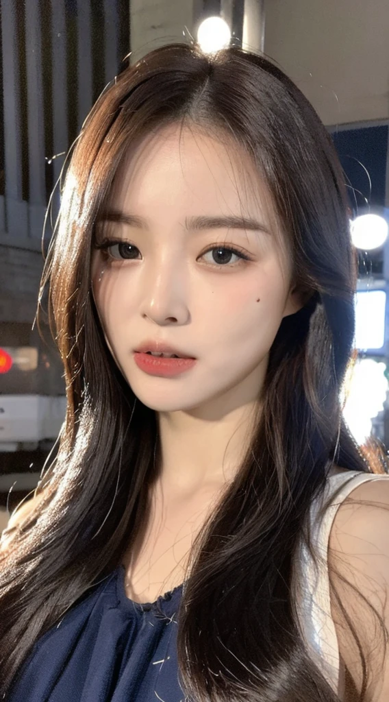 ((Best Quality, 8K, Masterpiece:1.3)), Focus:1.2, Perfect Body Beauty:1.4 , ((Air Bangs:1.2)), (Night, Street:1.3), Highly Detailed Face and Skin Texture, Fine Eyes, Double Eyelids, Whitened Skin, (Long Hair: 1.3), (Round Face: 1.5), (JK: 1.6)