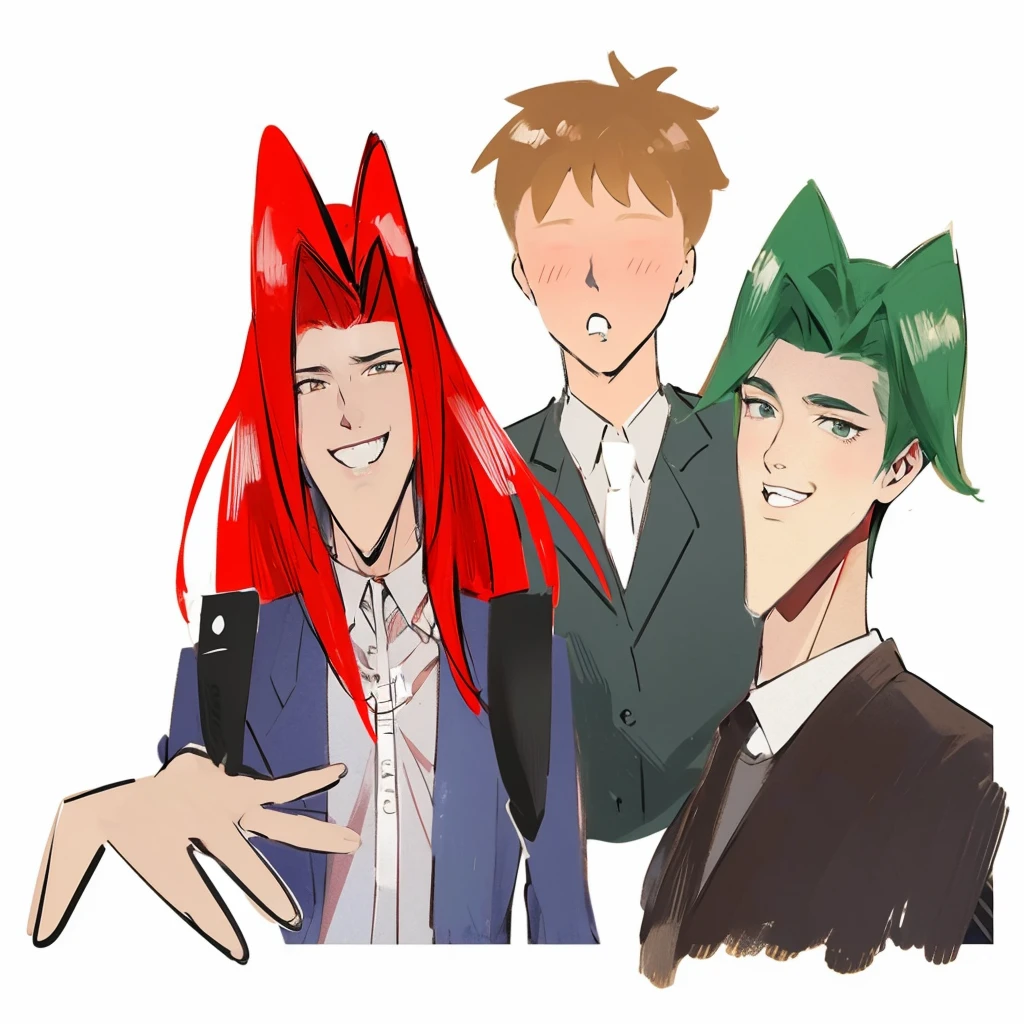 Handsome man with red hair、Green haired handsome guy、真ん中にときめいているmale、A refreshing look、male、Boys Love
