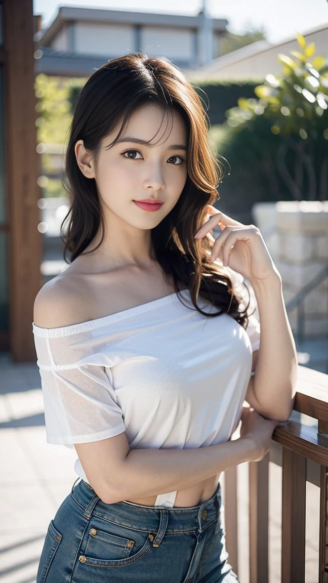 best quality, masterpiece, beautiful and aesthetic, 16K, (HDR:1.4), high contrast, bokeh:1.2, lens flare, (vibrant color:1.4), (muted colors, dim colors, soothing tones:0), cinematic lighting, ambient lighting, sidelighting, Exquisite details and textures, cinematic shot, Warm tone, (Bright and intense:1.2), wide shot, by playai, ultra realistic illustration, siena natural ratio, anime style, a picture from a high angle, a view from above, long Straight black hair with blunt bangs, (a charming smile:1), Gray bracelet, a oversized off-shoulder pink an oversized T-shirt, jeans, playing Gibson bass guitar, a sexy instagram Hot Swiss model, with a tattoo, oversized clevage, Broken Glass effect, no background, stunning, something that even doesn't exist, mythical being, energy, molecular, textures, iridescent and luminescent scales, breathtaking beauty, pure perfection, divine presence, unforgettable, impressive, breathtaking beauty, Volumetric light, auras, rays, vivid colors reflects.