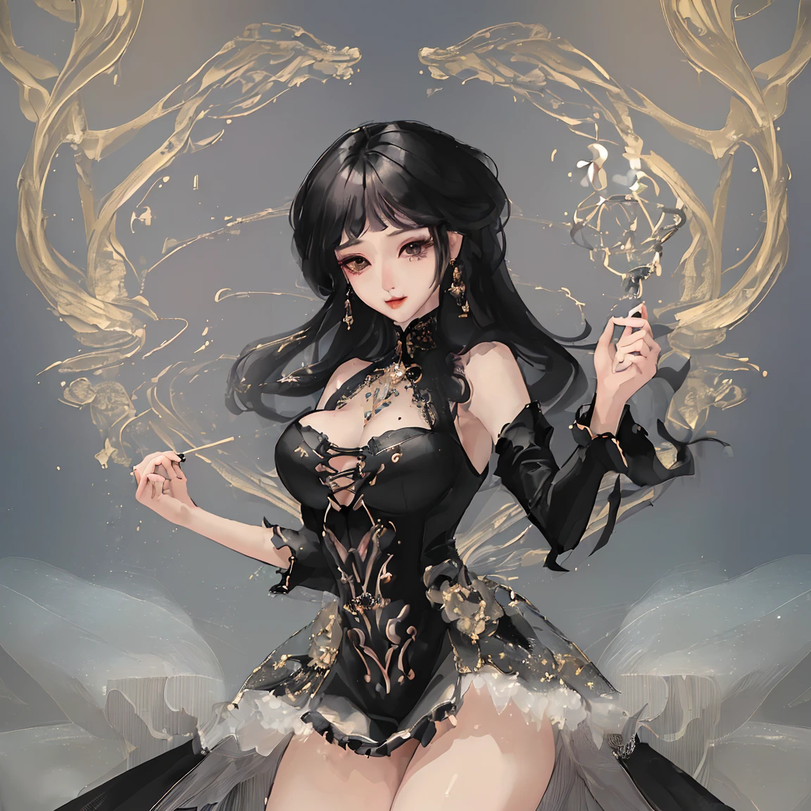 (masterpiece:1.3),(Highest quality:1.4),(Very detailedな:1.5),High resolution,Very detailed,8K,Black Hair、Woman in tight dress、A woman with magical charm、There is a tear mole、so beautiful、