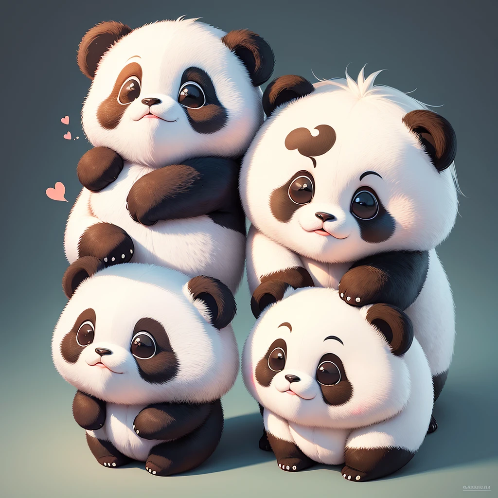 1 panda, cartoon style illustration, little color transition, cute panda, cute, emote, emoji, ((white ending)), panda bear, in love, heart, cute drawing  