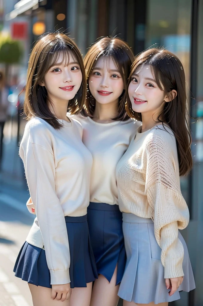 Three Beauties,mini skirt,Wearing a uniform,smile,mini skirt