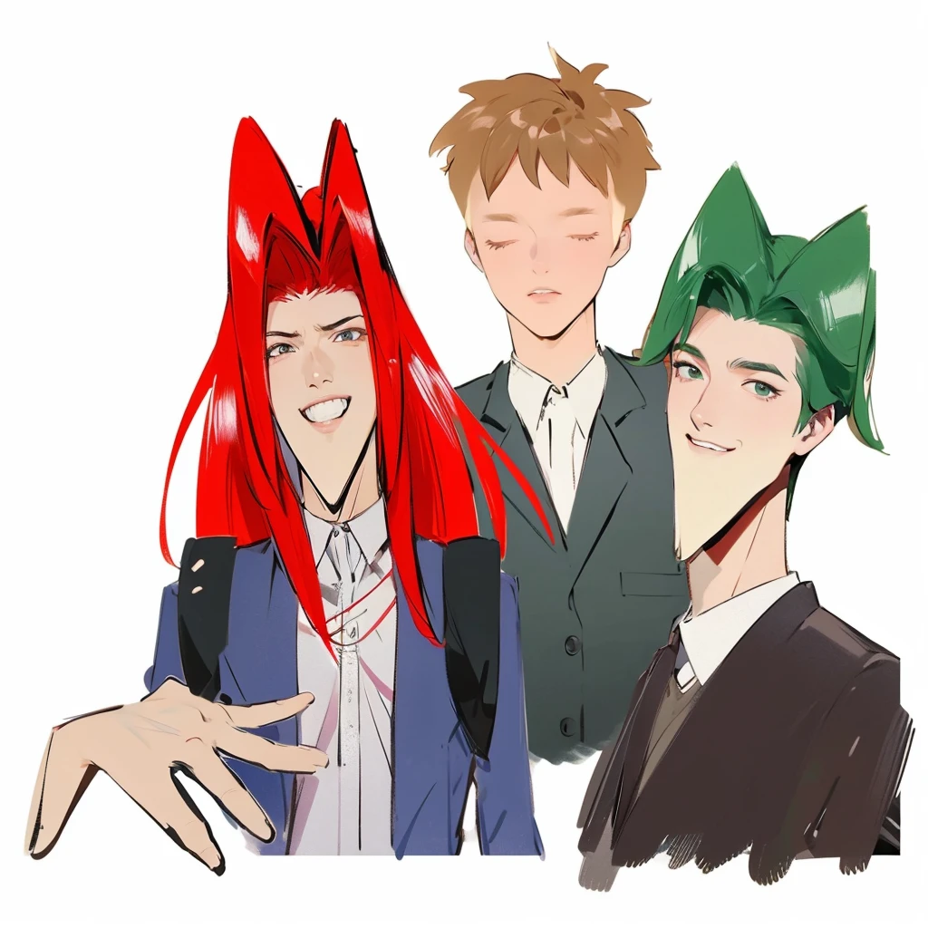 male三人　Handsome man with red hair、Green haired handsome guy、male、A refreshing look、male、Boys Love