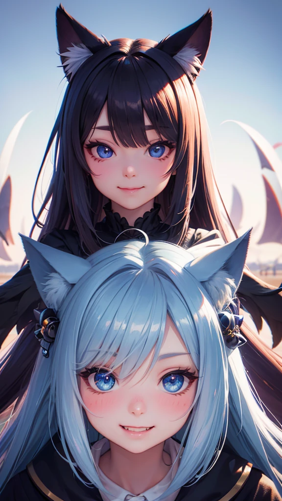 hair bobbles, wince, longeyelashes, solid circle eyes, fake animal ears, light smile, ear blush, fang, Surrealism, drop shadow, anaglyph, stereogram, tachi-e, pov, atmospheric perspective, 8k, super detail, ccurate, best quality