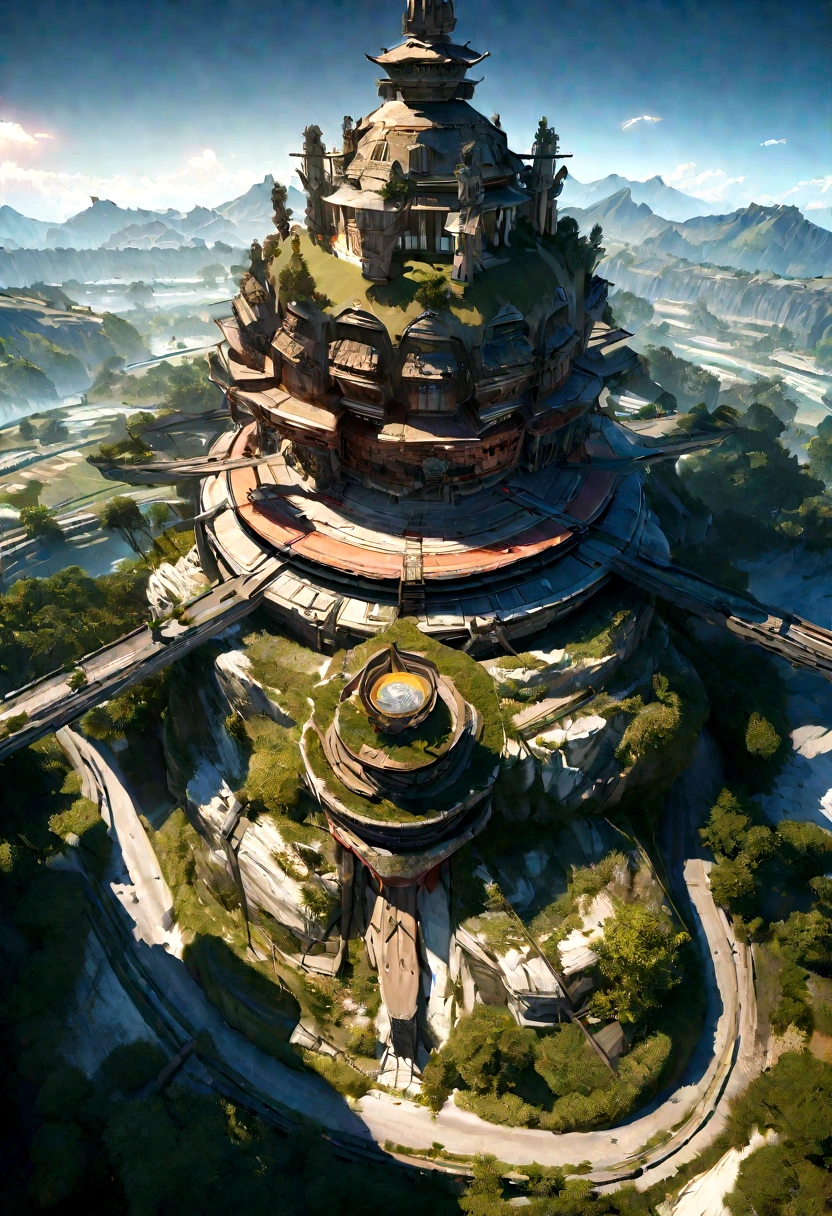 Stunning conceptual artwork，Depicting traditional landscapes in 8K resolution、It has super cool and surreal sci-fi elements.。The image is full of dramatic and atmospheric lighting.、Ray-traced ultra-detailed 3D environments。This scene、Deep shadows bring out the ultra-detailed features that are popular in 4K UHD ArtStation、Creating Lighting Effects。The central focus is、the design emphasizes the futuristic machinery within the rural landscape.、Adding appeal to images。Unrealistic Engine 5 rendering、Enhance your viewing experience、This is truly a masterpiece.。