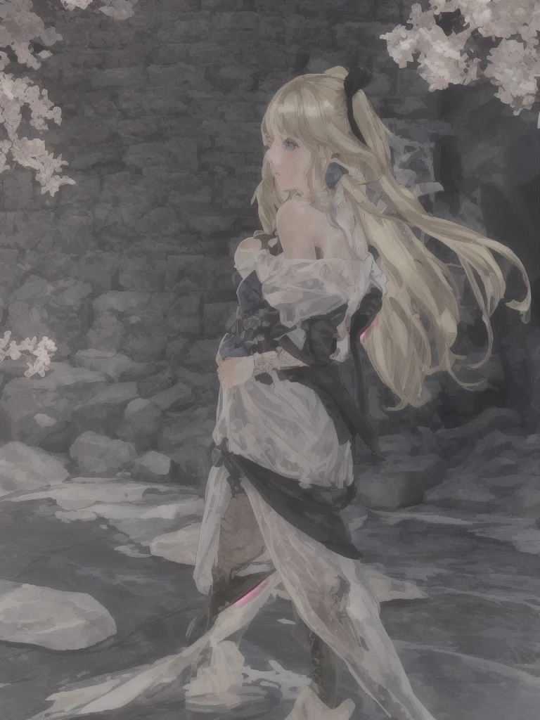 masterpiece, best quality:1.2), 1girl, 独奏, source anime, clorinde \(genshin impact\), tricorn, black pantyhose, earrings, blue cape, white gloves, pencil skirt, white shirt, thigh strap, underbust, ascot, fold-over boots,blue eyes, hair ornaments, Hair Ribbon, blunt , Both sides up, butterfly hair ornaments, skirt,Off the shoulder、Random color see-through kunoichi costume、Japanese see-through female samurai costume、See-through female ninja costume,, Open clothes, Collared dress emphasizes cleavage、胸の谷間のSweat is noticeable、Professional lighting light reflection、 looking at viewer, (masterpiece:1.2), Highest quality, High resolution, unity 8k wallpaper, (figure:0.8), (Beautiful fine details:1.6), Highly detailed face, Perfect lighting, Highly detailed CG, (Perfect hands, Perfect Anatomy),heavy rain、heavy rainで全身びしょ濡れ、heavy rainで全身びしょ濡れの服、High heels、 ((Perfect handsの形))、(Perfect foot shape、Embarrassed expression、blush、Gestures to seduce a man、Shining Sweat、Perfect Skin,Sweat is noticeable、太もものSweat is noticeable、 Fair skin,Tight waist, Sweating profusely、Sweaty hair、Sweaty clothes、Sweaty、Visible sweat、rain-wet hair、A vast Western church with stained glass windows、Holding a Japanese sword、Athlete System、cherry blossoms、Blonde、Silver Hair