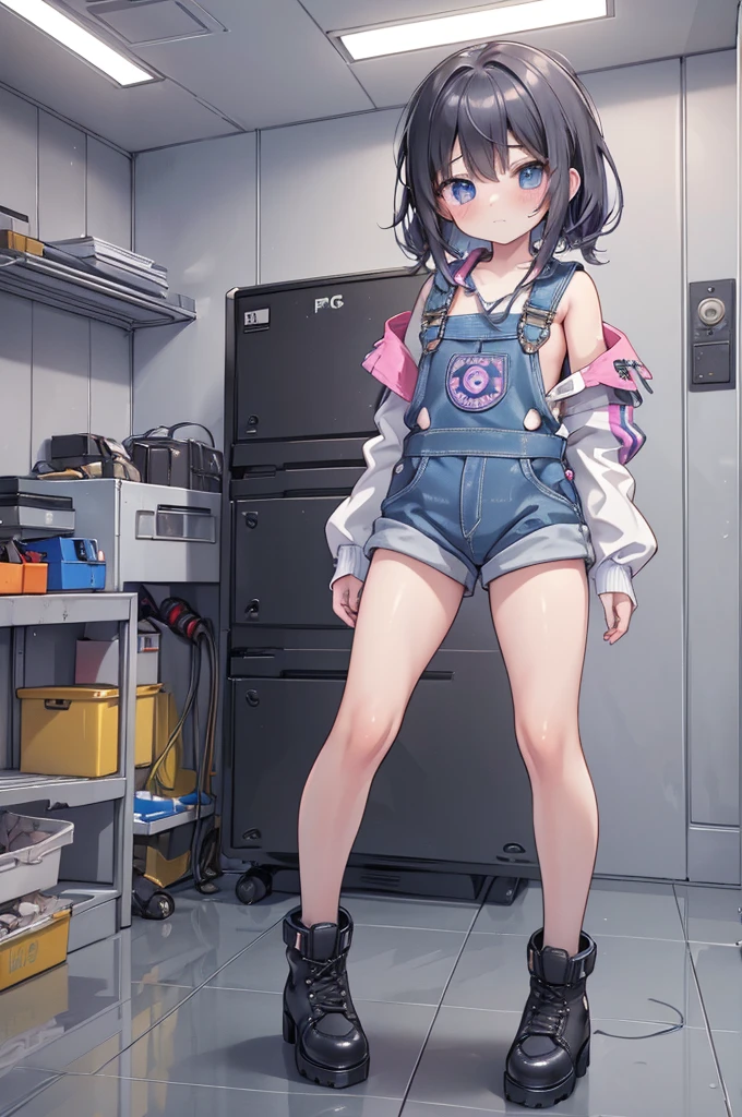 (Highest quality, 4K, masterpiece :1.3), One girl, (vaporpunk), scenery, vaporpunk room engine, Engine Repair, gear, gear, vapor, boots, Overalls, goggles, Dirty Face, Are standing, mechanical, Oil on the floor, Dirty floor((Toddler girl)) ((5 years old))((naked)) ((nsfw))