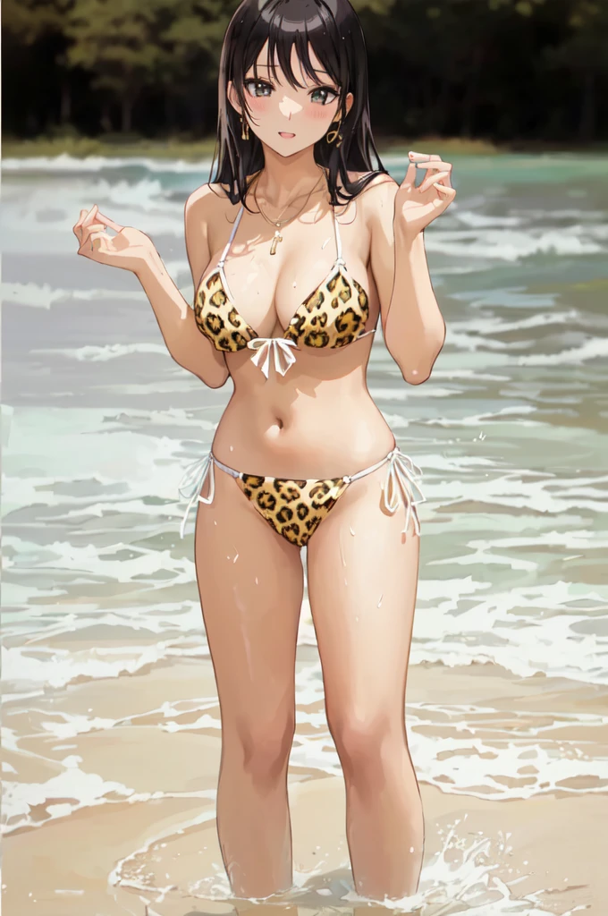 anime woman in a leopard print bikini posing in the water, in bikini, full body shot in bikini, cute bikini, gorgeous bikini model, young pretty gravure idol, young sensual gravure idol, sexy girl, bikini model, in a bikini, ayami kojima amano, elegant bikini, sophisticated gravure idol, gorgeous figure, young skinny gravure idol, wet, anime style