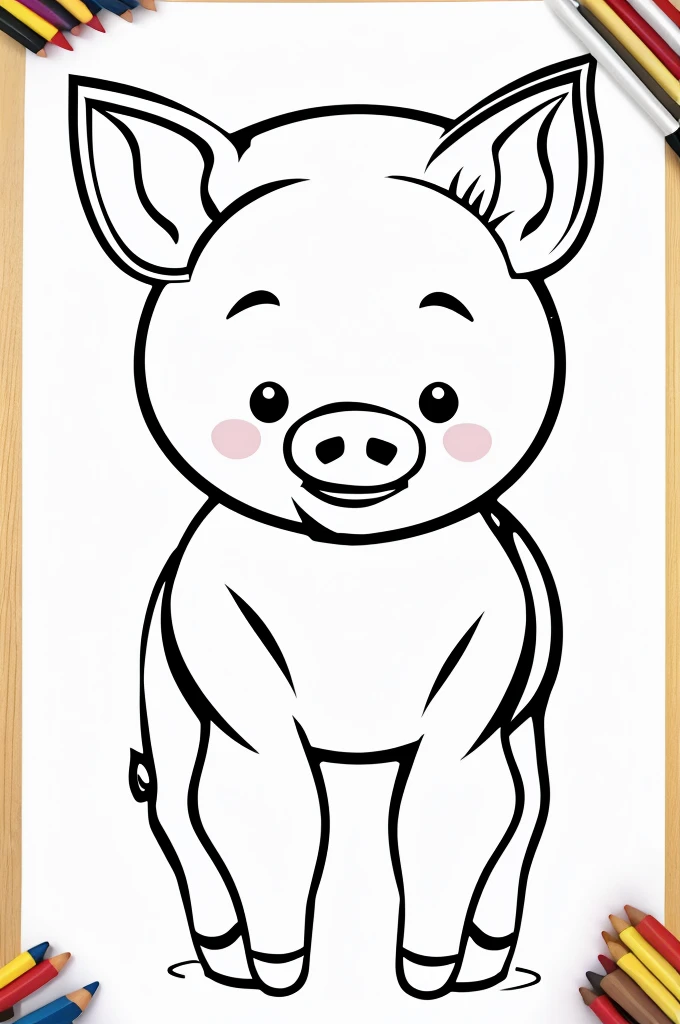 Create outline image of pig for colouring page for kids