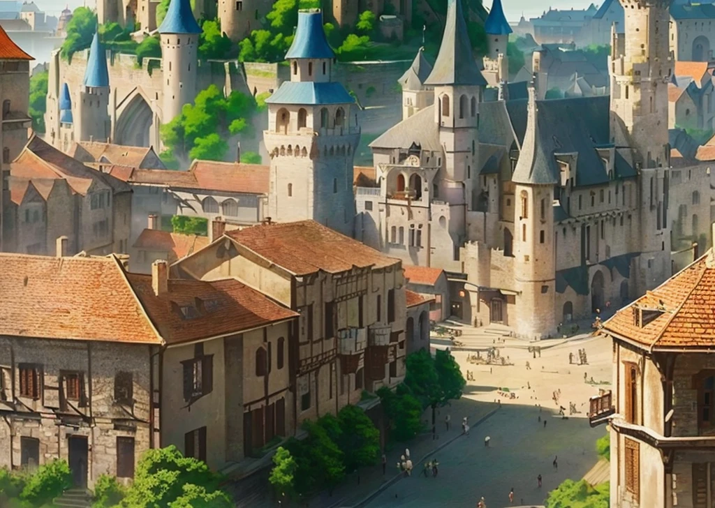 architecture,Town Background, Medieval city, Medieval fantasy town, Medieval city background, Medieval town landscape, Downtown Background, Medieval town, a Medieval city, Background of Fuxing Port City, 幻想city View, a bustling magical town, Fantasy City, Castle Town, flintlock Fantasy City, city View,8K,Ultra-clear,Lots of details,Clean picture