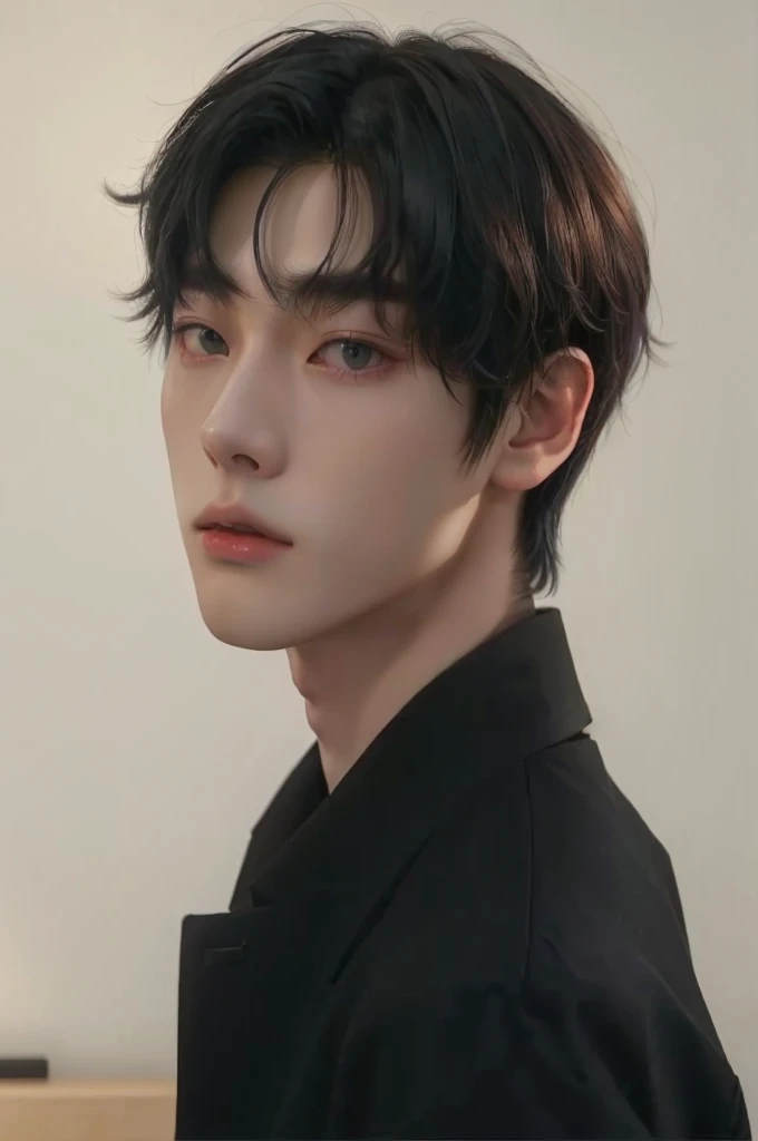 a close up of a person with a black jacket and a white wall, jung jaehyun, jinyoung shin, cai xukun, hyung tae, kim doyoung, taejune kim, delicate androgynous prince, hong june hyung, shin jeongho, male ulzzang, jungkook, wonbin lee, beautiful androgynous prince, hsiao-ron