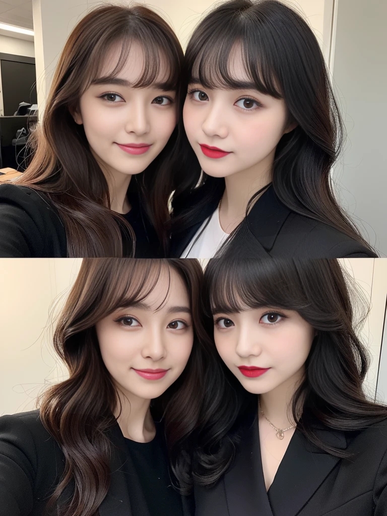 Highest quality、Super detailed、4K、Japanese、Captivating beauty、Attractive adult woman、Beautiful woman、Cool girl、evil女、brainwashingされた、brainwashing、Fallen into evil、Grin、邪evilな表情、邪evilな笑顔、evil、Brown Hair、Wavy Hair、Swept-apart bangs、Heavy makeup、Heavy makeup、Sharp Eye、Hollow Eyes,Half-closed eyes、Hollow Eyes、purple eye shadow、Black lipstick、Black lip gloss、suit、Black jacket、blouse、Black tight skirt、night、In the office、Have lipstick