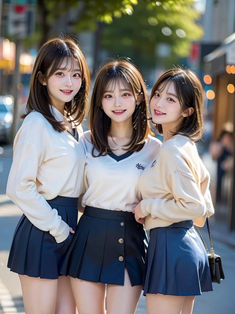 Three Beauties,3 girls,mini skirt,Wearing a uniform,smile