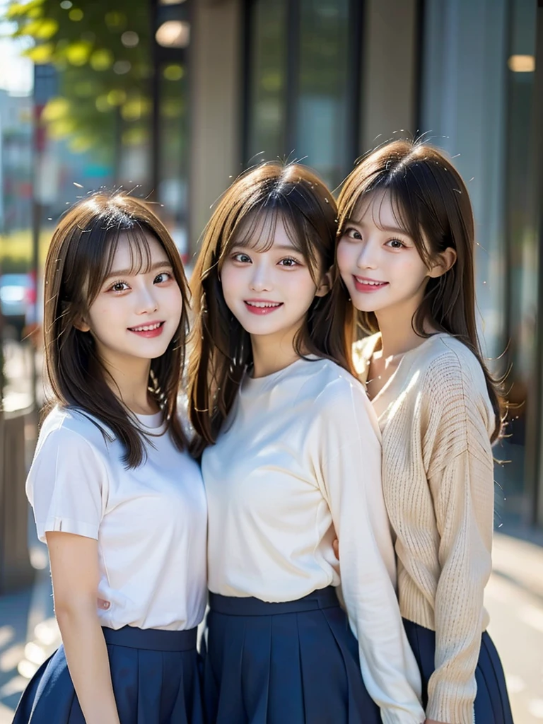 Three Beauties,3 girls,mini skirt,Wearing a uniform,smile