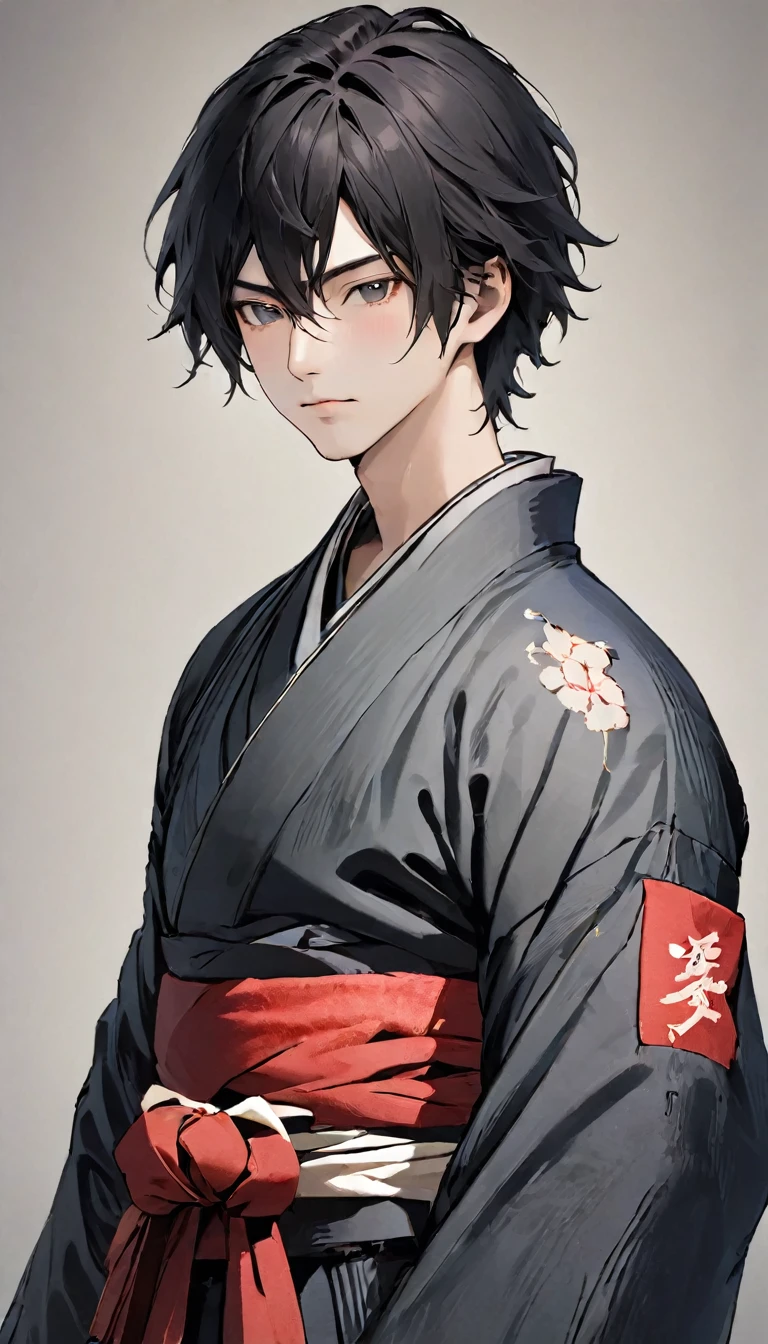 Highest quality、masterpiece、wallpaper、warrior、wild warrior、Tattered kimono:1.5、Dirty appearance、Male, 35 years old. Long black hair、Dirty Face:1.5、Stubble、 Sharp eyes、anger、Full body angle、Portrait、