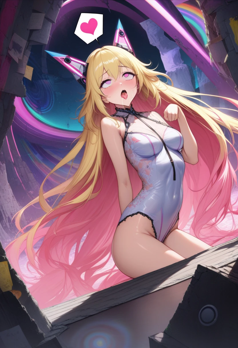 (masterpiece),(Highest quality),(Super detailed),(Best illustrations),(Best Shadow),(Absurd),(Detailed Background),(so beautiful), 16K, 8K,(Best illustrations),(Best Shadow), (so beautiful)angelabalzac, angelabalzac outfit, One person, alone, curby, , very long hair, , Blonde, , fluorescent pink eyes, expelled from paradise, , , Oculogyric crisis, low twintails, empty eyes, blank eyes, , , paw pose, Arched back, , , orgasm, afterglow, erotic smile, , Star-shaped hair fastening, headgear, Open your mouth languidly, , , , Sexy posture, dynamic pose, , cross-eyed, rolling eyes, , water eyes, , , , , , saliva trail, , shiny skin, Illegal Drug Training, Used illegal drugs, Hypnosis Facility, , torogao, ahegao, BREAK, , Dramatic lighting, Psychedelic Background, Clear liquid, , night, , Hypnosis assignment, Torrent of Light, mysterious, spoken hearts,Hypno
