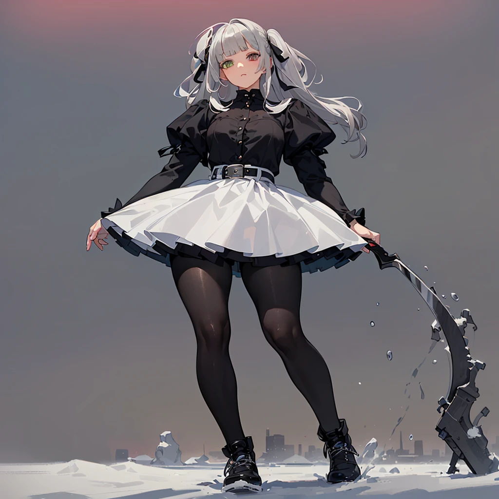 (masterpiece,best quality:1.4),super fine illustration,shiny skin,detailed pale skin,an extremely cute and beautiful girl, beautiful face, He&#39;s smiling and looking towards me., beautiful  eyes,Image of a woman wearing a black and white dress, fantasy costume, black tights and skirt, Full body CGsociety, fantasy style clothing, Gwaites style artwork, Snowy mountains in the background
 girl_1 one character on picture, alone,(perfect Anatomy:1.43), (long silkyl hair:1.55) ,(half up:1.45),bangs, (heterochromia eyes+different coloured eyes),,beautiful eyes,(sad
That girl,_1 with a long straight cutted hair, silver gray straight hair, blunt bangs, straight bangs and side bangs, straight cutted bangs and side bangs, 
,white silver 18 years old:1.5),