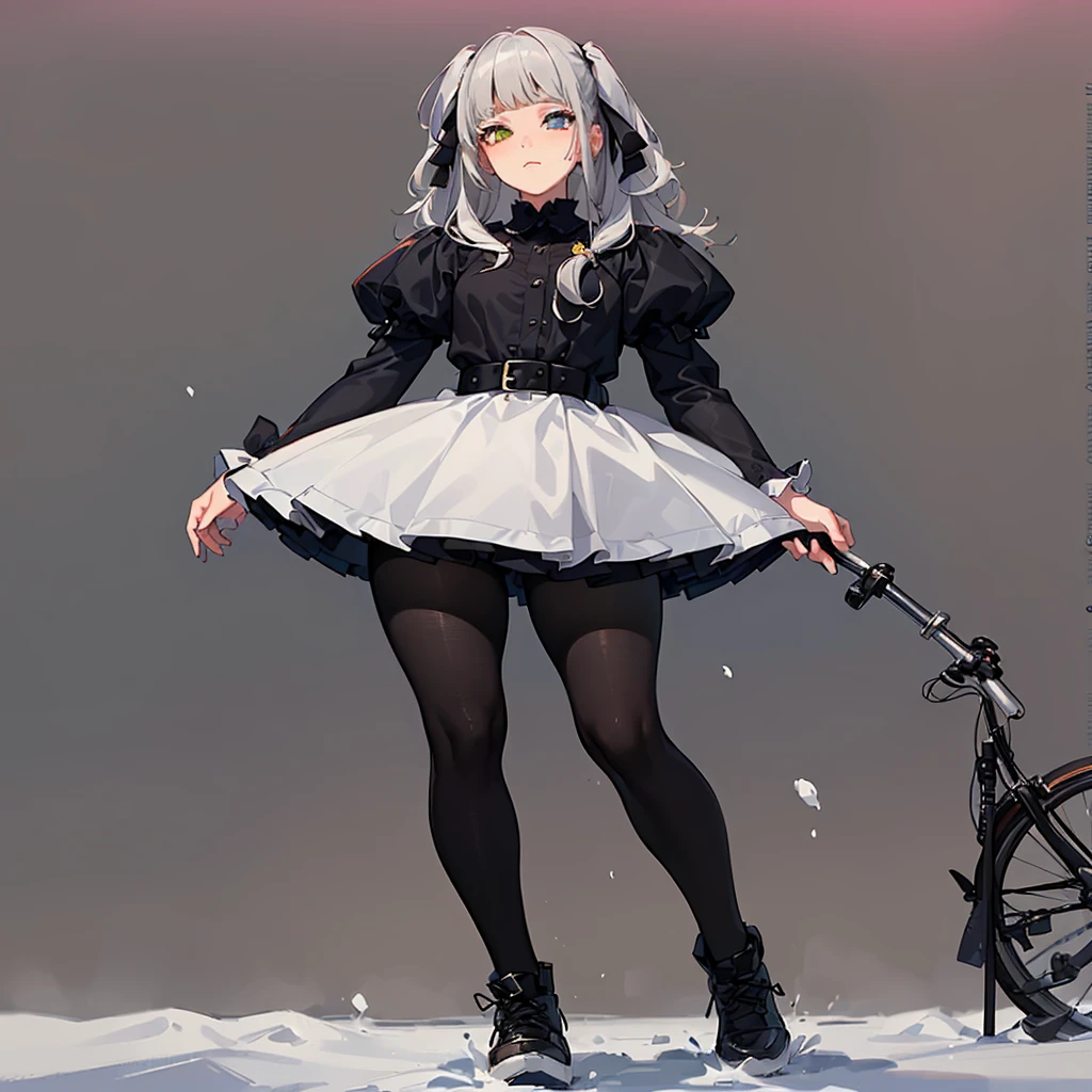 (masterpiece,best quality:1.4),super fine illustration,shiny skin,detailed pale skin,an extremely cute and beautiful girl, beautiful face, He's smiling and looking towards me., beautiful eyes,Image of a woman wearing a black and white dress, fantasy costume, black tights and skirt, Full body CGsociety, fantasy style clothing, Gwaites style artwork, Snowy mountains in the background
girl_1 one character on picture, alone,(perfect Anatomy:1.43), (long silkyl hair:1.55) ,(half up:1.45),bangs, (heterochromia eyes+different coloured eyes),,beautiful eyes,(sad
That girl,_1 with a long straight cutted hair, silver gray straight hair, blunt bangs, straight bangs and side bangs, straight cutted bangs and side bangs,
,white silver 18 years old:1.5),
