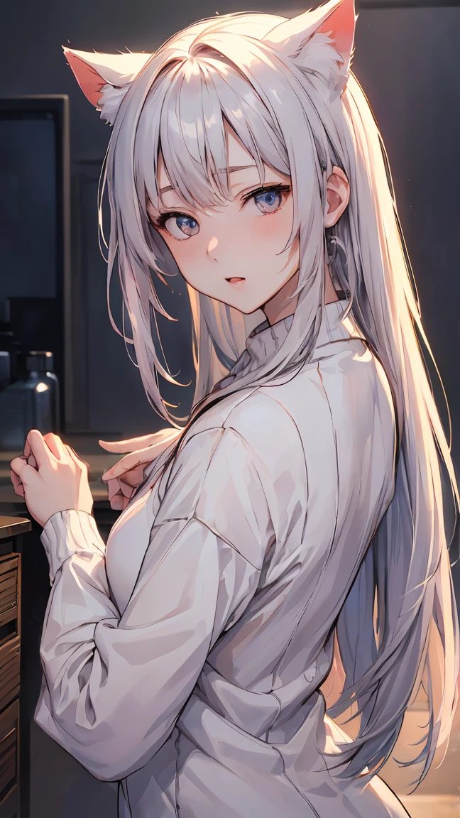 (1 Girl:1.3, Solitary), (非常beautiful日本女人), (22 years old: 1.1), ), (Studio Soft Light: 1.3), (Fake lights: 1.3), (Backlight: 1.3), (Practical, Reality: 1.37), (masterpiece, best quality: 1.2), (Ultra-high resolution: 1.2), (RAW photos: 1.2), (Clear focus: 1.3), (Face Focus: 1.2), (Ultra-detailed CG unified 8k wallpaper: 1.2), (Beautiful skin: 1.2), (Pale skin: 1.3), (Hyper Clear focus: 1.5), (Ultra Clear focus: 1.5), (Pretty face: 1.3), (Ultra detailed background, Detailed background: 1.3), Ultra Practical Photo, Ultra-clear images, Ultra-detailed images,With cat ears,Long sweater,beautiful,Look at the camera,In the bedroom,happy,I am the background