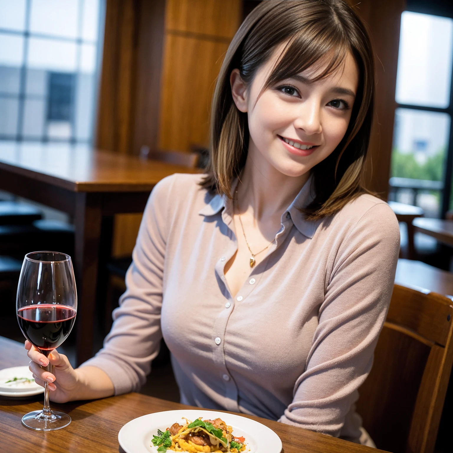 ((Highest quality、8K、masterpiece:1.3))、slimカップル、modelカップル、(Realistic, Intricate details:1.2), full-course dinner、Wine Party、Amazing view of the sunset sky and clouds、A bright smile、The wonderfulness of smile、Bright image、The beauty of wine, Beautiful Face, blue eyes, The light shines on your face, Blushing, short hair,Bright Face、 (Age 37), 39 years old, red wine 、Appetizers、Italian food、Wine bottle、Champagne、sparkling wine、Two beauties、Brown Hair、Shortcuts、Long sleeve shirt、dress、Beautiful woman 1, (slimな顔), (The body is slim), (Brown Hair), (Shortcuts), cheeks turn a little red,Attractive beauty、restaurant, In a prominent place (From the waist up) Nova Frog Style, actress, model, Upper Body, White wine, slim, wine glass, 中央に置かれたwine glass, smile, (smile: 1.15), Beautiful fine grain, Depth f/2,saturation, High Contrast, Strong light and shadow,Moist Body:1.5、3D texture、Delicate eyes、Brown Hair、The hair is very shiny、