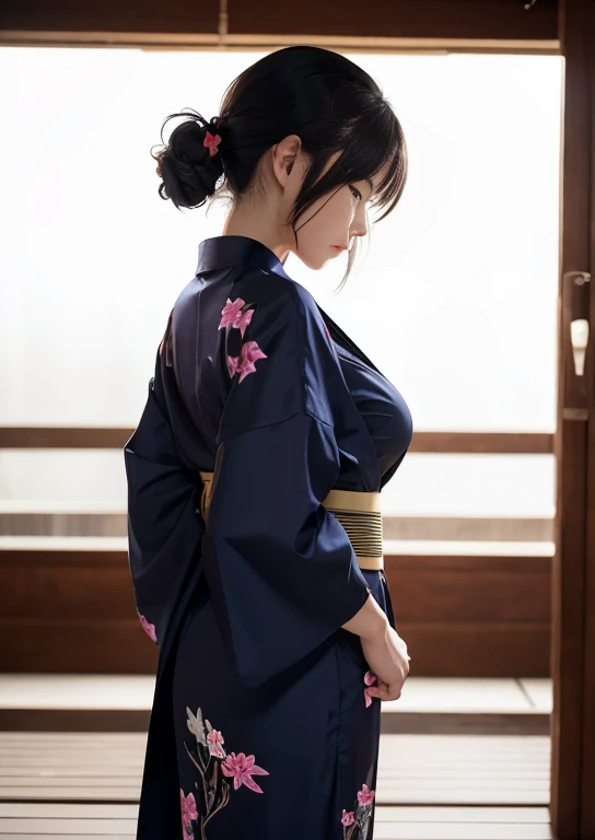 NSFW、最high quality、high quality、best image quality、8K、最High resolution、High resolution、最high quality、masterpiece、RAW photo、realistic atmosphere、(detailed face)、(fine hands、thumb１reference４)、(beauty of japan )、very nice face、cute face、((beautiful japanese girl))、(japanese woman), ((18 year old beautiful girl))、(glossy black hair)、(straight long hair)、(ponytail)、whole body、slim style、(shiny skin)、(Fair skin, Glossy skin)、real human skin、realistic human body structure、perfect body， perfect face， perfect hands， perfect fingers， perfect lips， perfect eyes，perfect teeth、perfect background， perfect atmosphere， natural soft light、photon mapping、samurai kimono、maiko kimono、servant、geisha kimono、japanese kimono、japanese traditional、In front of a samurai residence in Japan、((Sheer transparent random color(floral samurai kimono、side slit hakama))、((Random pose with movement))、((Angles from random angles))