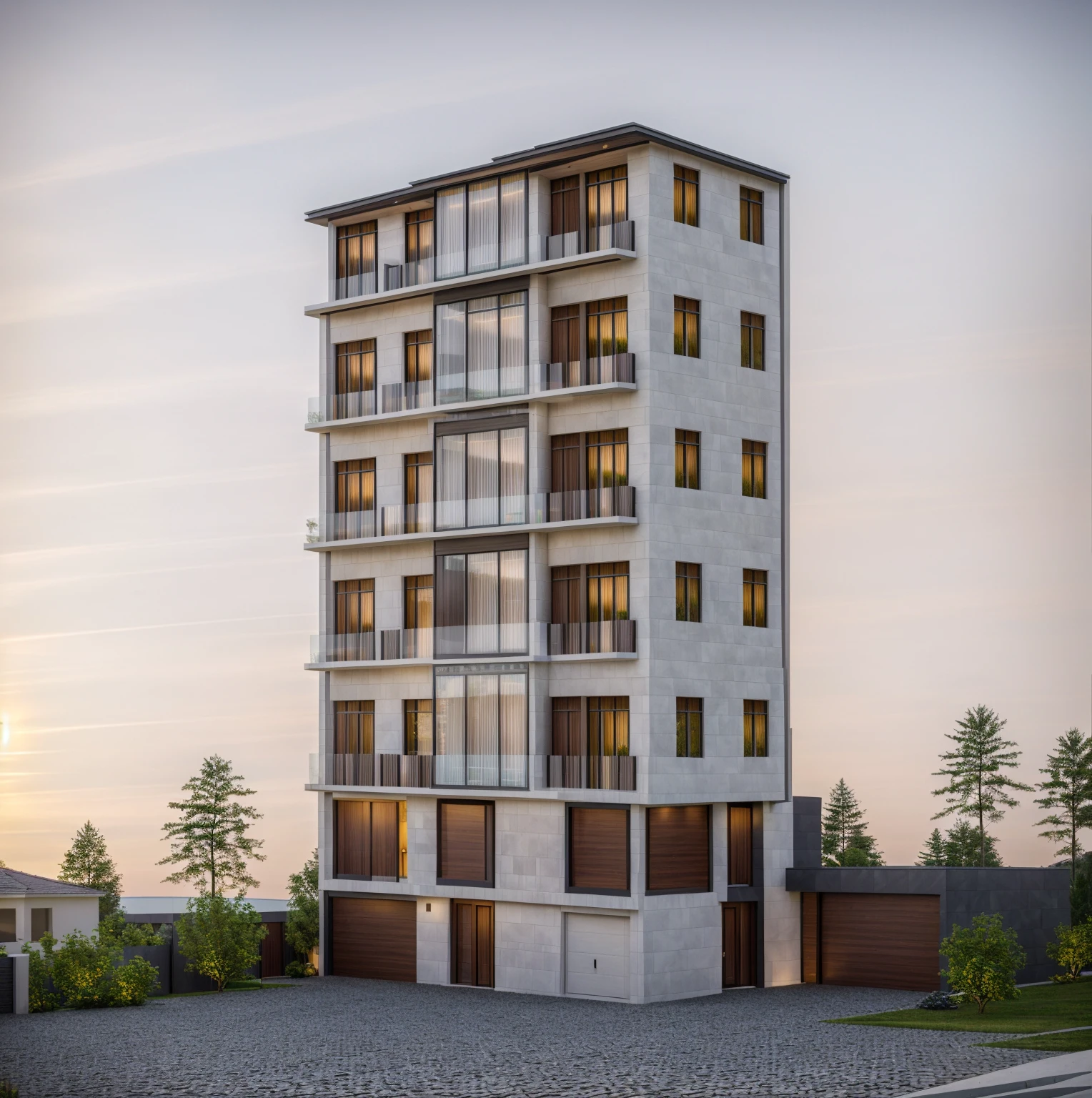 villa modern,night, Realistic, exterior, sunlight, house, RAW photo, 8k uhd, dslr, (high detailed skin:1.3), soft lighting, ultra quality, film grain, Fujifilm XT3, sharp image, best quality, authentic, hight quality,