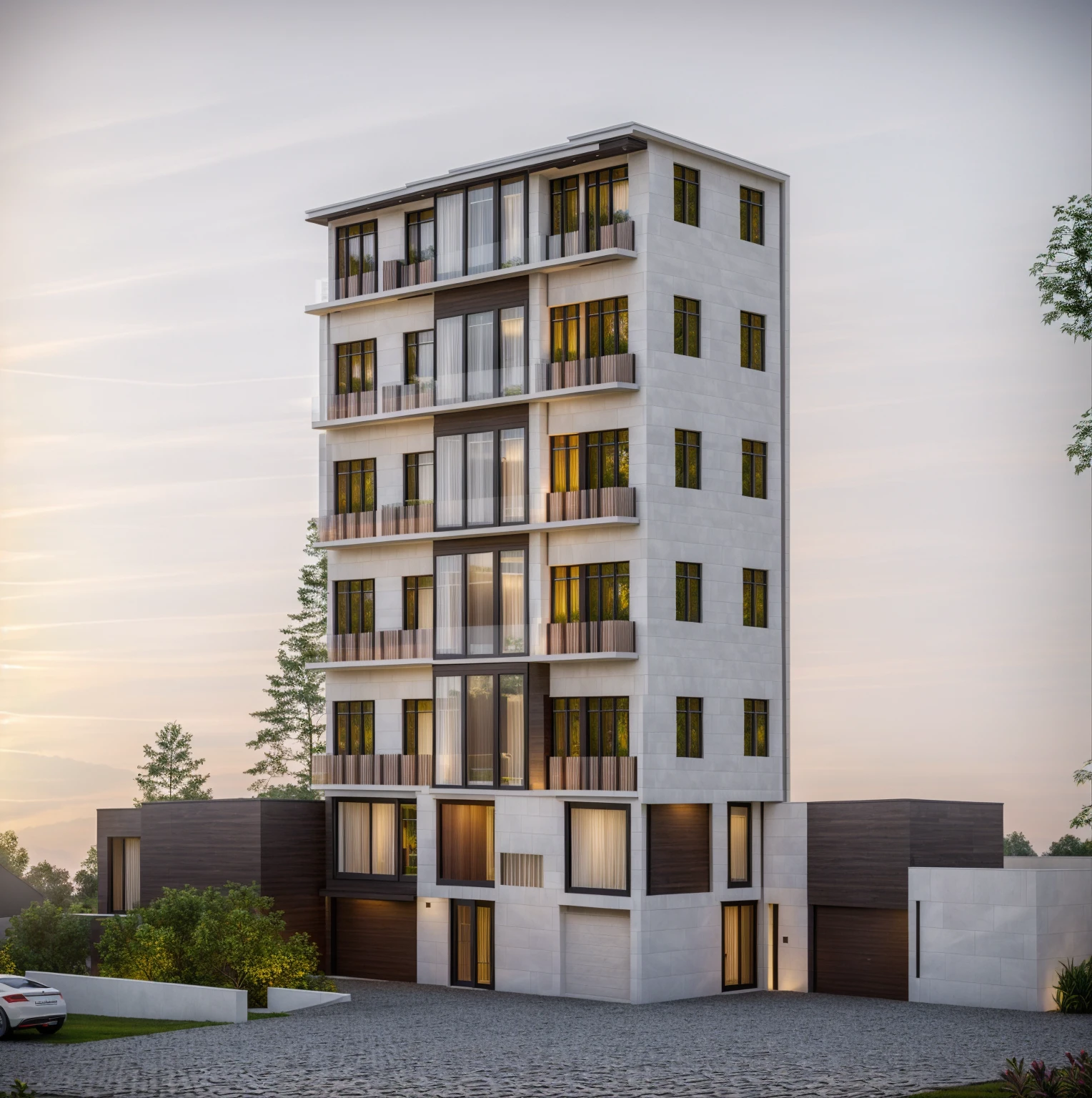 villa modern,night, Realistic, exterior, sunlight, house, RAW photo, 8k uhd, dslr, (high detailed skin:1.3), soft lighting, ultra quality, film grain, Fujifilm XT3, sharp image, best quality, authentic, hight quality,