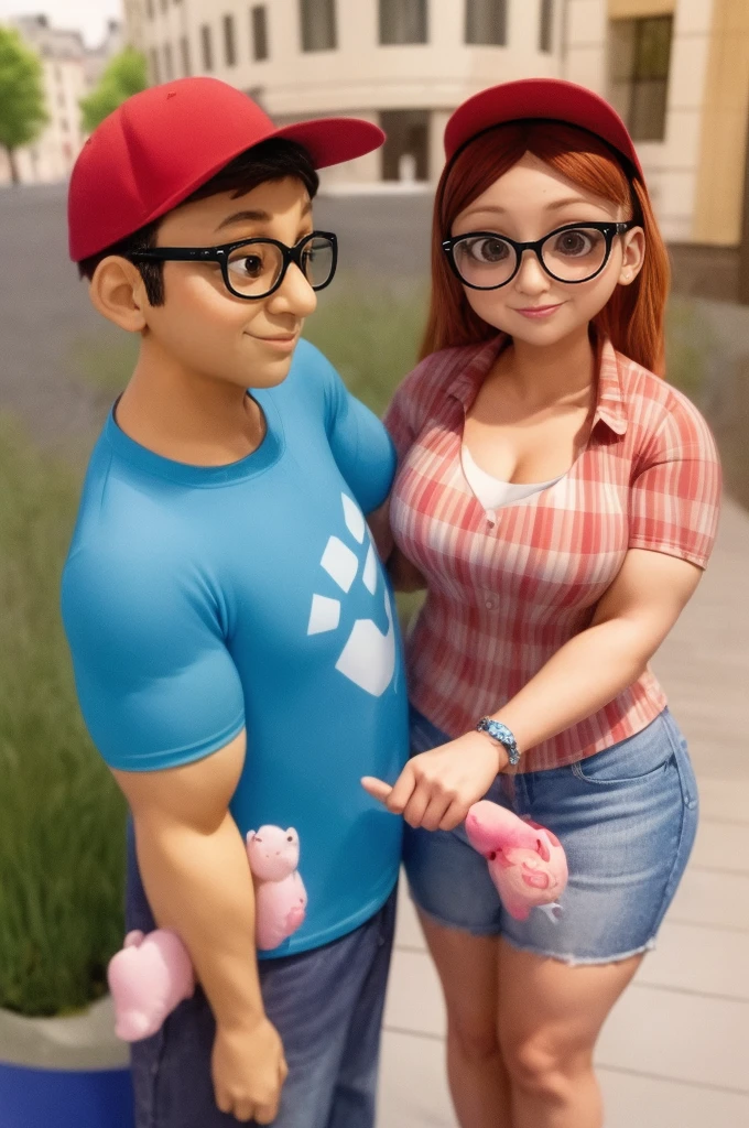 (masterpiece, best quality:1.2), A couple , boy Nino Lahiffe: Brown skin, dark hair, usually seen wearing a red cap, glasses, and casual clothing like a T-shirt and jeans, and a girl Alya Césaire: Brown skin, curly dark brown hair, often wears glasses, and typically seen in stylish, casual outfits. A casual day out with both characters in their everyday attire,Sharing a tender moment, like sitting on a rooftop overlooking Paris..(girl and boy:1), smiling, ((high resolution illustration)), ((extremely detailed)), (couple), Alya, Nino, Nino X Alya, (best quality,4k,8k,highres,masterpiece:1.2), ultra-detailed, realistic:1.37, HDR, studio lighting, extreme detail description, nino wearing a red cap, professional, vibrant colors, bokeh, ((muscular female bodybuilder)), detailed lips, strong embrace, romantic scene, intimate moment, intense passion, athletic bodies, fitness couple, gy