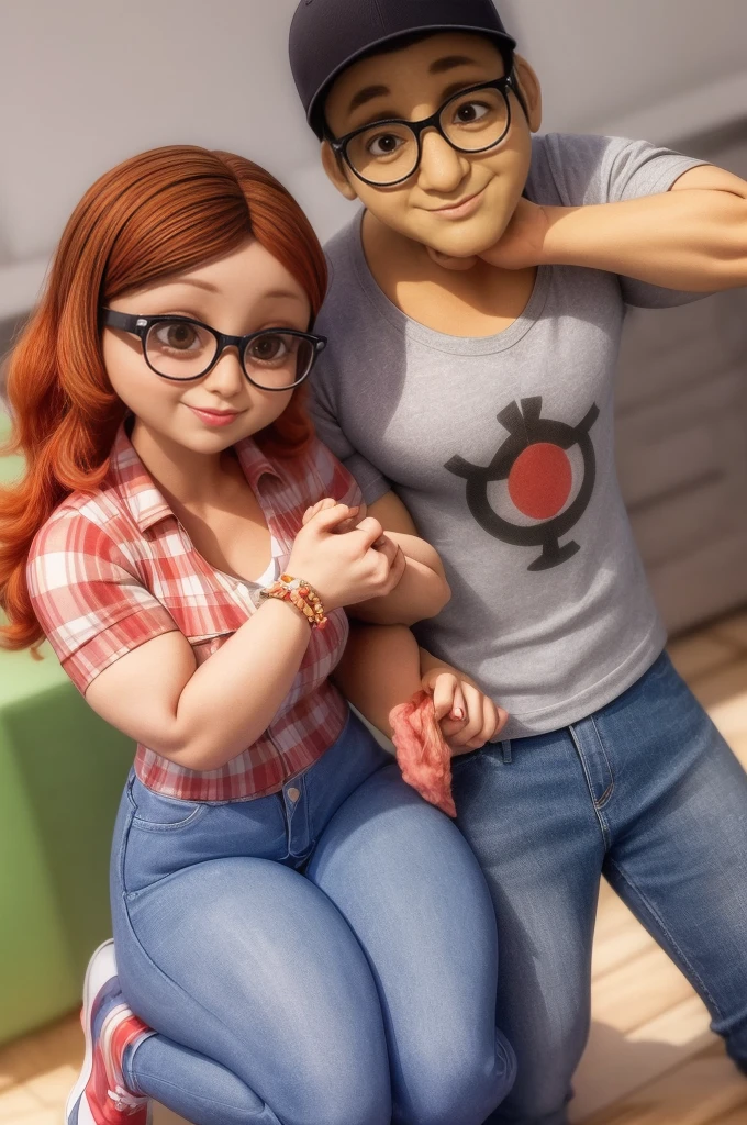 (masterpiece, best quality:1.2), A couple , boy Nino Lahiffe: Brown skin, dark hair, usually seen wearing a red cap, glasses, and casual clothing like a T-shirt and jeans, and a girl Alya Césaire: Brown skin, curly dark brown hair, often wears glasses, and typically seen in stylish, casual outfits. A casual day out with both characters in their everyday attire,Sharing a tender moment, like sitting on a rooftop overlooking Paris..(girl and boy:1), smiling, ((high resolution illustration)), ((extremely detailed)), (couple), Alya, Nino, Nino X Alya, (best quality,4k,8k,highres,masterpiece:1.2), ultra-detailed, realistic:1.37, HDR, studio lighting, extreme detail description, nino wearing a red cap, professional, vibrant colors, bokeh, ((muscular female bodybuilder)), detailed lips, strong embrace, romantic scene, intimate moment, intense passion, athletic bodies, fitness couple, gy